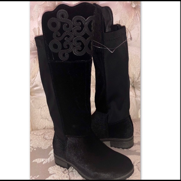 XOXO•GIRLS EMBROIDERED VELVET VAMP KNEE HIGH BOOTS - Picture 6 of 9